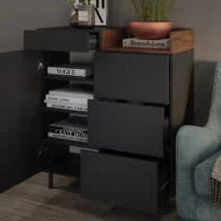 Sideboard "Anika" Anthrazit/Nussbaum 89 X 100 Cm Vicco 13 Sideboard "Anika" Anthrazit/Nussbaum 89 X 100 Cm Vicco -Vicco 5905 05 ol