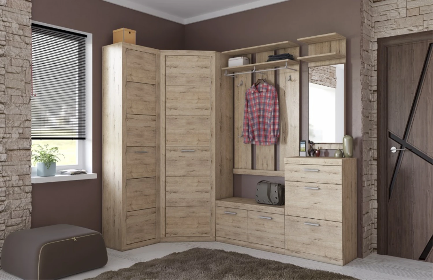 Eckkleiderschrank "Oswald" Eiche 78 X 78 Cm OK-Living 4 Eckkleiderschrank "Oswald" Eiche 78 X 78 Cm OK-Living – Bild 2