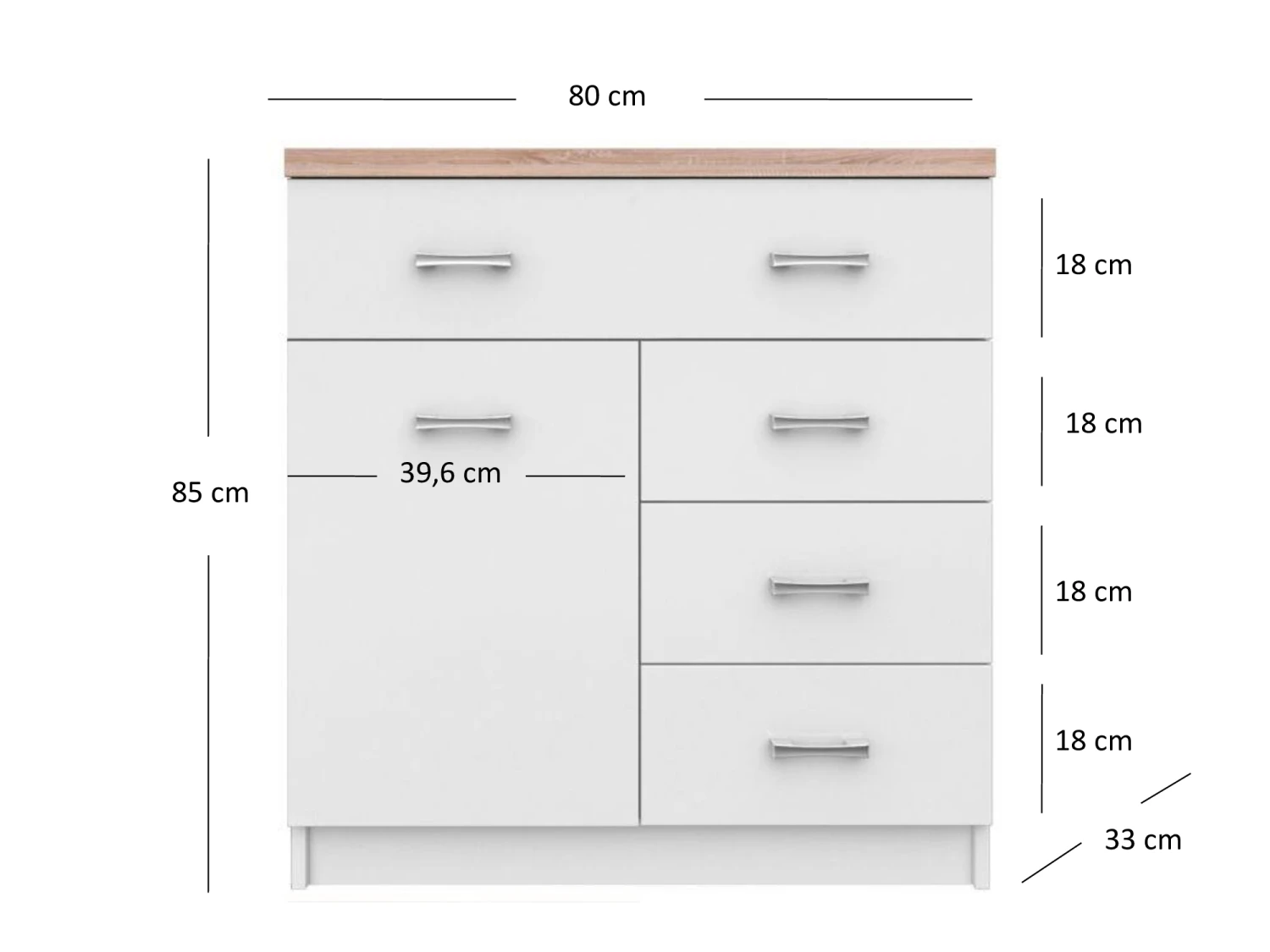 Sideboard "Tomi" Weiß/Sonoma 80 X 85 Cm Mit Schubladen OK-Living 4 Sideboard "Tomi" Weiß/Sonoma 80 X 85 Cm Mit Schubladen OK-Living – Bild 2