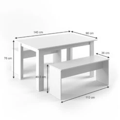 Esstisch Set "Sentio" Weiß 90 X 140 Cm Mit 2 Bänken Vicco -Vicco m1100 03 ol