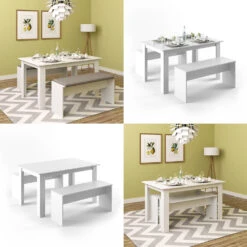 Esstisch Set "Sentio" Weiß 90 X 140 Cm Mit 2 Bänken Vicco -Vicco m1100 08 ol