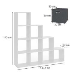 Treppenregal Weiß 142,4 X 143 Cm Mit 6 Faltboxen Vicco -Vicco m1105 fb 03 ol