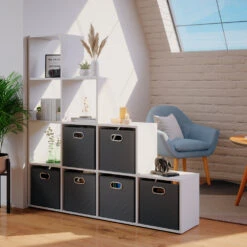 Treppenregal Weiß 142,4 X 143 Cm Mit 6 Faltboxen Vicco -Vicco m1105 fb 04 ol