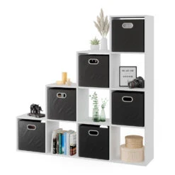 Treppenregal Weiß 142,4 X 143 Cm Mit 6 Faltboxen Vicco -Vicco m1105 fb 07 ol