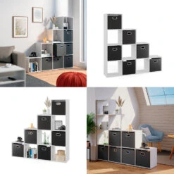 Treppenregal Weiß 142,4 X 143 Cm Mit 6 Faltboxen Vicco -Vicco m1105 fb 08 ol