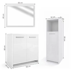 Badmöbel Set "Kiko" Weiß Hochglanz 3 Teile Vicco -Vicco m1109 03 ol