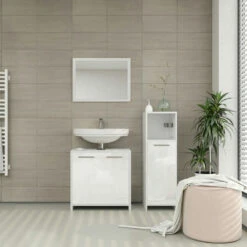 Badmöbel Set "Kiko" Weiß Hochglanz 3 Teile Vicco -Vicco m1109 04 ol