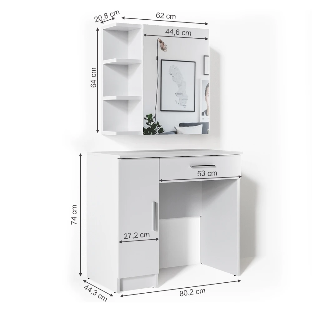 Schminktisch "Fynnia" Weiß 80.2 Cm Mit Hocker Vicco 5 Schminktisch "Fynnia" Weiß 80.2 Cm Mit Hocker Vicco – Bild 3