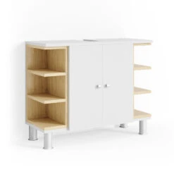 Waschbeckenunterschrank "Aquis" Weiß/Sonoma 79 X 64 Cm Vicco