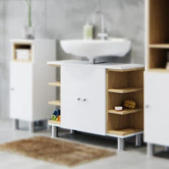 Waschbeckenunterschrank "Aquis" Weiß/Sonoma 79 X 64 Cm Vicco -Vicco m1387 05 ol