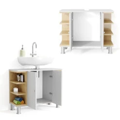 Waschbeckenunterschrank "Aquis" Weiß/Sonoma 79 X 64 Cm Vicco -Vicco m1387 07 ol