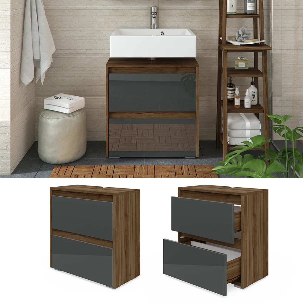 Waschtischunterschrank „Majest" Nussbraun/Anthrazit Hochglanz Vicco 4 Waschtischunterschrank „Majest" Nussbraun/Anthrazit Hochglanz Vicco – Bild 2