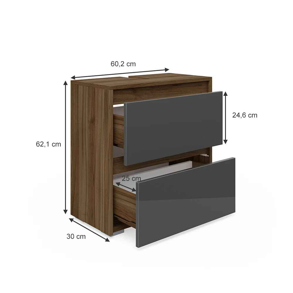 Waschtischunterschrank „Majest" Nussbraun/Anthrazit Hochglanz Vicco 5 Waschtischunterschrank „Majest" Nussbraun/Anthrazit Hochglanz Vicco – Bild 3