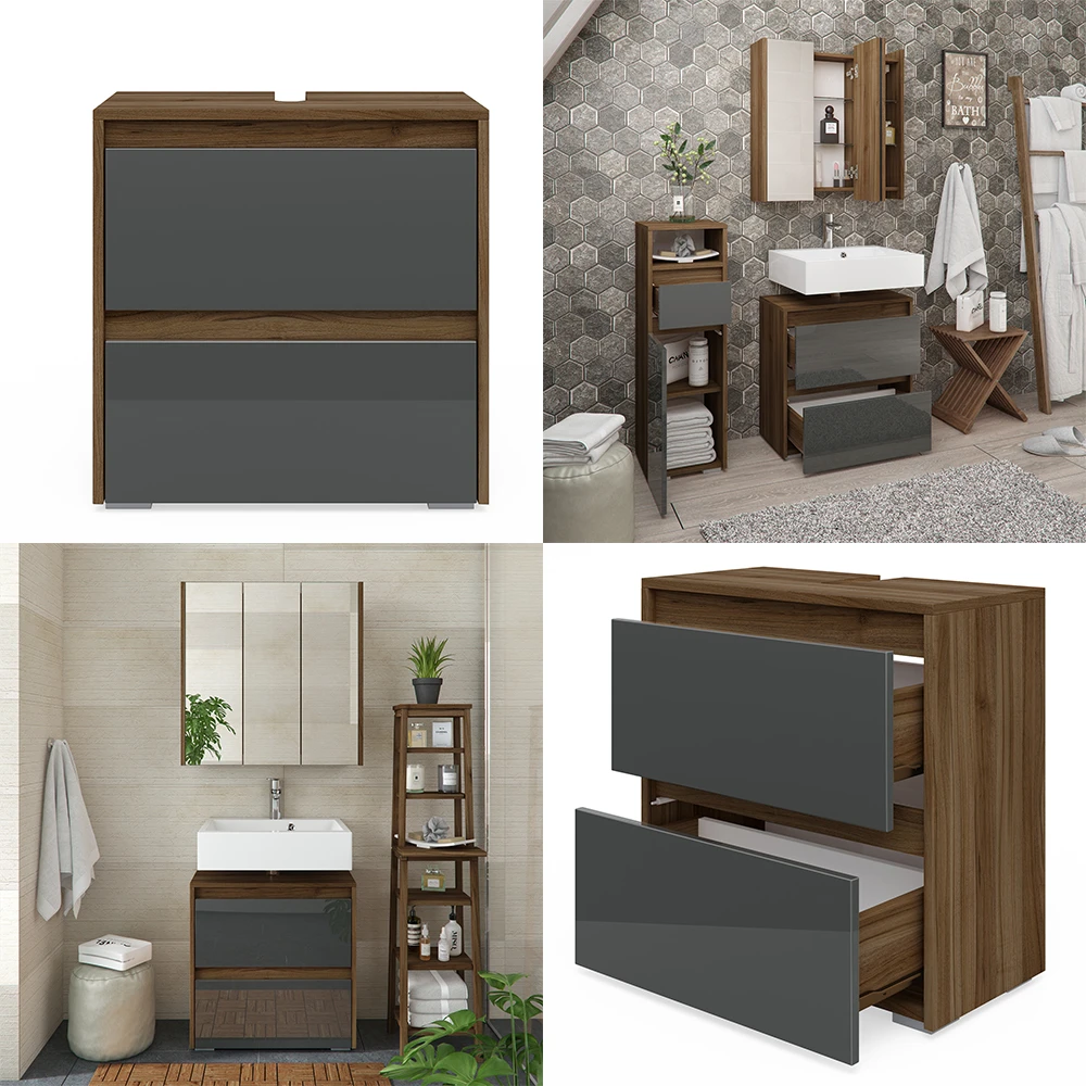 Waschtischunterschrank „Majest" Nussbraun/Anthrazit Hochglanz Vicco 10 Waschtischunterschrank „Majest" Nussbraun/Anthrazit Hochglanz Vicco – Bild 8