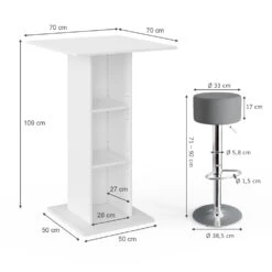 Bartisch Set "Rodeo" Beton/Weiß 70 X 70 Cm Mit 2 Barhockern Vicco -Vicco m1842 hg 03 ol