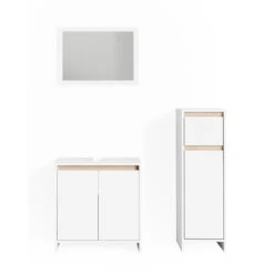 Badmöbel Set "Emma" Weiß/Sonoma 3 Teile, Mit Midischrank Vicco