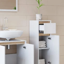 Badmöbel Set "Emma" Weiß/Sonoma 3 Teile, Mit Midischrank Vicco 14 Badmöbel Set "Emma" Weiß/Sonoma 3 Teile, Mit Midischrank Vicco -Vicco m1858 05 ol