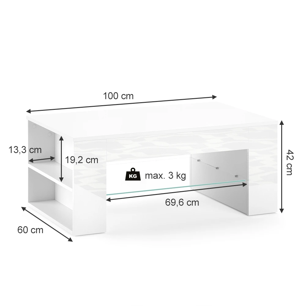 Couchtisch "Stelios" Weiß Hochglanz 100 X 42 Cm Vicco 5 Couchtisch "Stelios" Weiß Hochglanz 100 X 42 Cm Vicco – Bild 3