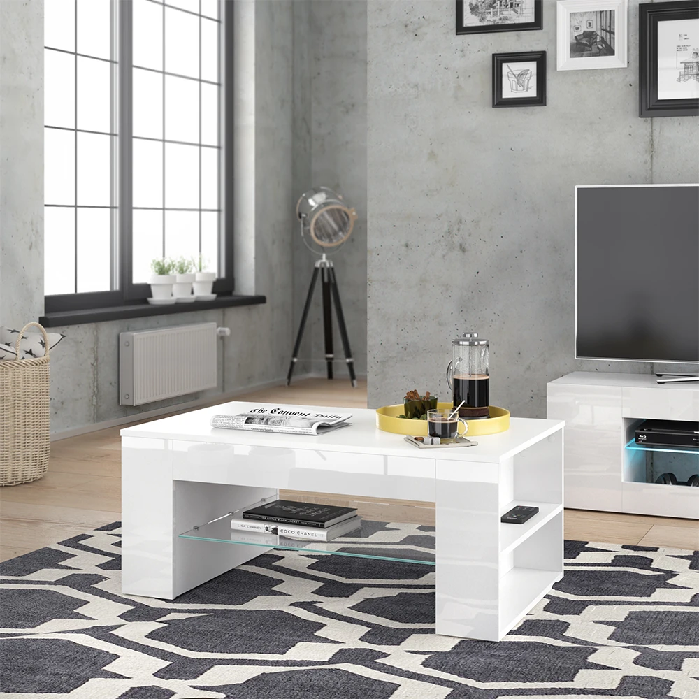 Couchtisch "Stelios" Weiß Hochglanz 100 X 42 Cm Vicco 6 Couchtisch "Stelios" Weiß Hochglanz 100 X 42 Cm Vicco – Bild 4