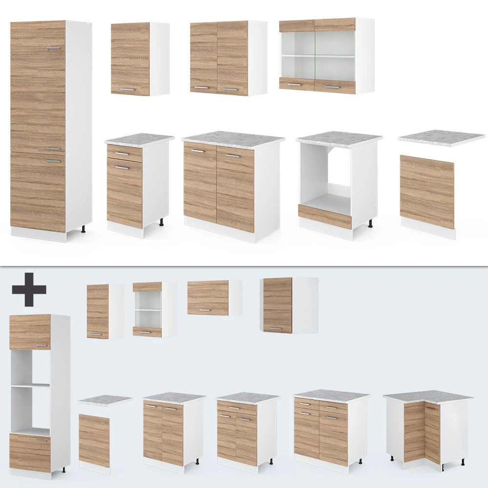 Küchenzeile "R-Line" Sonoma/Weiß 300 Cm Ohne Arbeitsplatte Vicco 8 Küchenzeile "R-Line" Sonoma/Weiß 300 Cm Ohne Arbeitsplatte Vicco – Bild 6