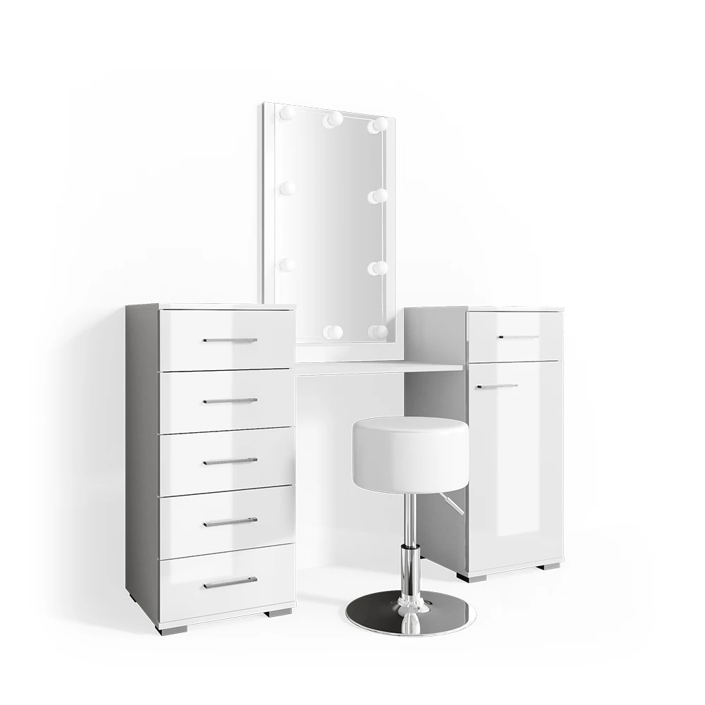 Schminktisch "Zoe" Weiß 140 Cm Mit LED Beleuchtung Und Hocker Vicco 3 Schminktisch "Zoe" Weiß 140 Cm Mit LED Beleuchtung Und Hocker Vicco