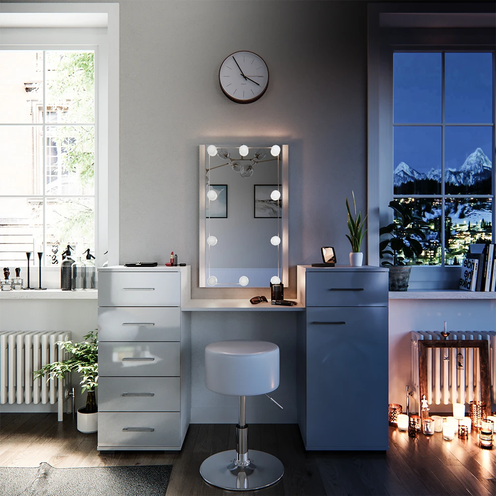 Schminktisch "Zoe" Weiß 140 Cm Mit LED Beleuchtung Und Hocker Vicco 6 Schminktisch "Zoe" Weiß 140 Cm Mit LED Beleuchtung Und Hocker Vicco – Bild 4
