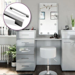 Schminktisch "Zoe" Weiß 140 Cm Mit LED Beleuchtung Und Hocker Vicco 14 Schminktisch "Zoe" Weiß 140 Cm Mit LED Beleuchtung Und Hocker Vicco -Vicco m2106 hw l 05 ol
