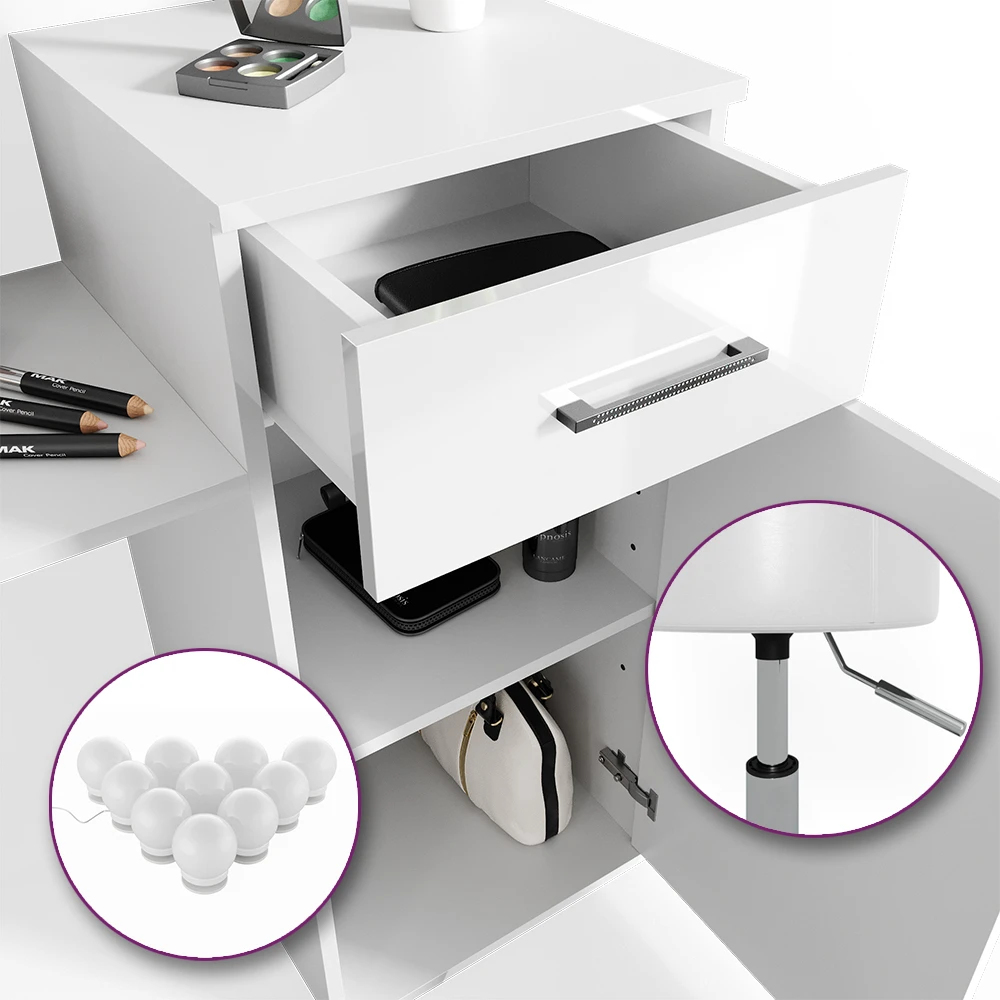 Schminktisch "Zoe" Weiß 140 Cm Mit LED Beleuchtung Und Hocker Vicco 8 Schminktisch "Zoe" Weiß 140 Cm Mit LED Beleuchtung Und Hocker Vicco – Bild 6