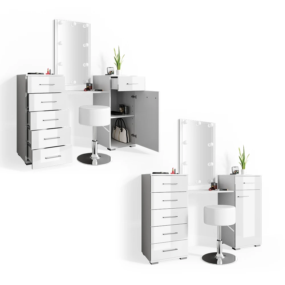 Schminktisch "Zoe" Weiß 140 Cm Mit LED Beleuchtung Und Hocker Vicco 9 Schminktisch "Zoe" Weiß 140 Cm Mit LED Beleuchtung Und Hocker Vicco – Bild 7