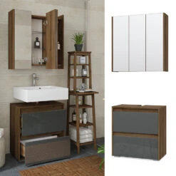 Badmöbelset "Majest" Nussbraun/Anthrazit Hochglanz 2er Set Vicco -Vicco m2112 02 ol