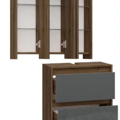 Badmöbelset "Majest" Nussbraun/Anthrazit Hochglanz 2er Set Vicco -Vicco m2112 06 ol