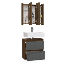 Badmöbelset "Majest" Nussbraun/Anthrazit Hochglanz 2er Set Vicco -Vicco m2112 07 ol