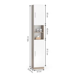 Badschrank "Luis" Sonoma/Weiß 32 X 190 Cm Vicco -Vicco m2217 03 ol