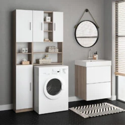 Badschrank "Luis" Sonoma/Weiß 32 X 190 Cm Vicco -Vicco m2217 04 ol