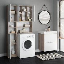 Badschrank "Luis" Sonoma/Weiß 32 X 190 Cm Vicco -Vicco m2217 08 ol