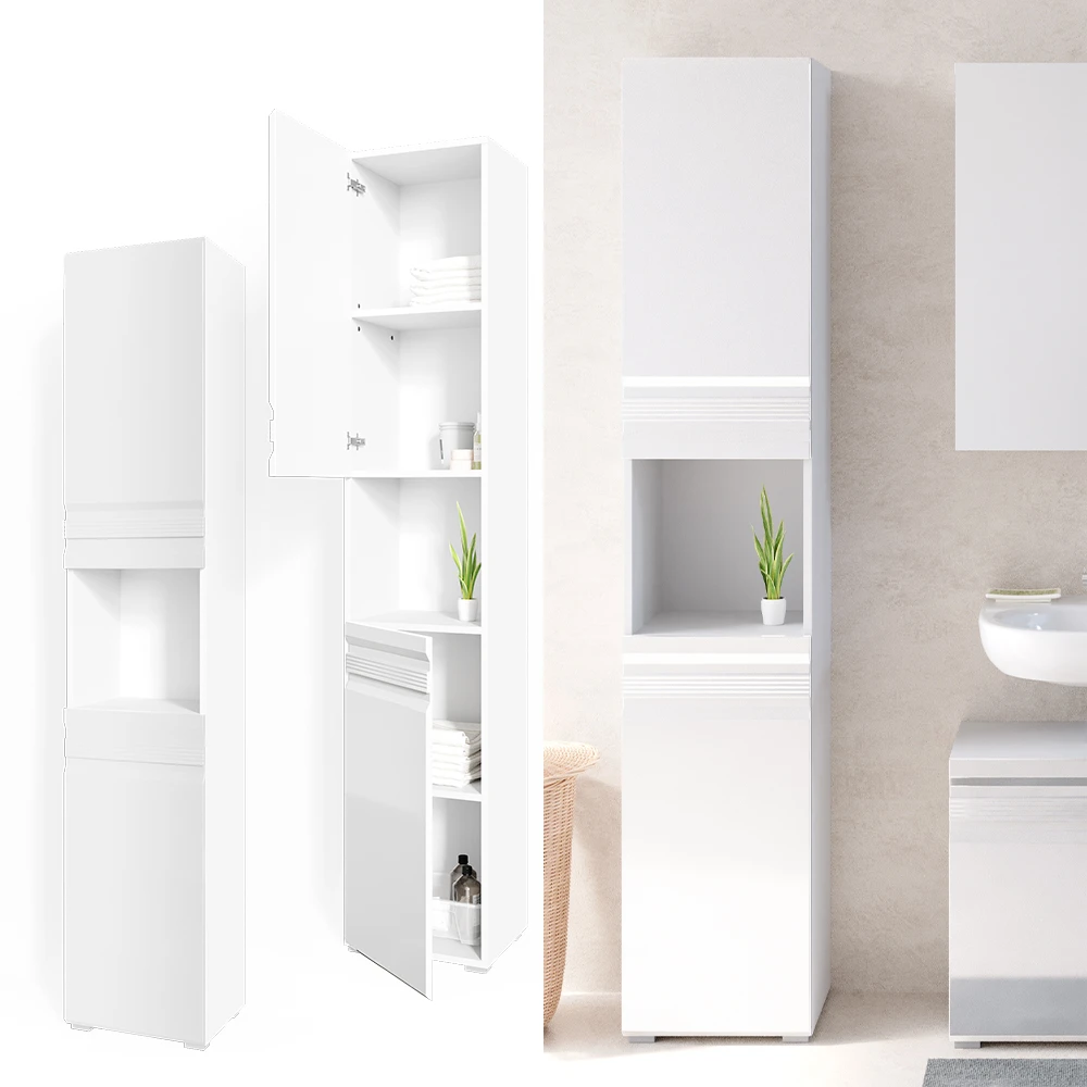 Badschrank "Freddy" Weiß Hochglanz 36 X 190.5 Cm Vicco 4 Badschrank "Freddy" Weiß Hochglanz 36 X 190.5 Cm Vicco – Bild 2