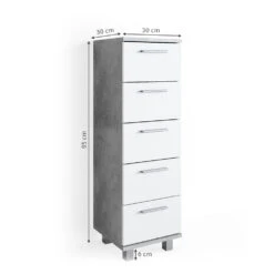 Badschrank "Ilias" Beton/Weiß 30 X 95 Cm Vicco -Vicco m2388 03 ol