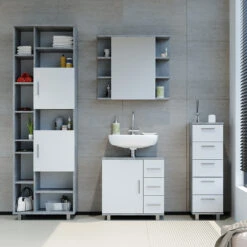 Badschrank "Ilias" Beton/Weiß 30 X 95 Cm Vicco -Vicco m2388 04 ol