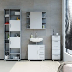 Badschrank "Ilias" Beton/Weiß 60 X 190 Cm Vicco 12 Badschrank "Ilias" Beton/Weiß 60 X 190 Cm Vicco -Vicco m2389 04 ol