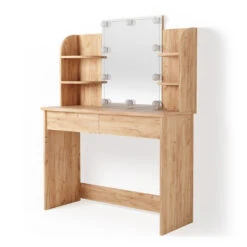 Schminktisch "Charlotte" Goldkraft Eiche 108 Cm Mit LED Beleuchtung Vicco