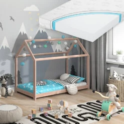 Hausbett "Wiki" Naturholz 80x160 Cm Mit Matratze Vitalispa -Vicco m2531 m 04 ol