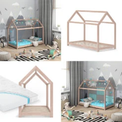 Hausbett "Wiki" Naturholz 80x160 Cm Mit Matratze Vitalispa -Vicco m2531 m 08 ol