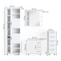 Badmöbel Set "Ilias" Weiß 4 Teile, Mit Hochschrank Vicco -Vicco m2567 03 ol