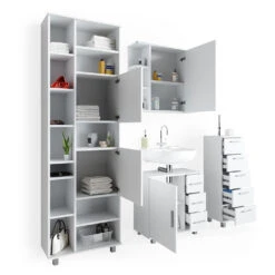 Badmöbel Set "Ilias" Weiß 4 Teile, Mit Hochschrank Vicco -Vicco m2567 07 ol