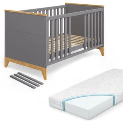 Babybett "Malia" 140 X 70cm Anthrazit Mit Matratze VitaliSpa