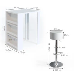 Bartisch Set Weiß 80 X 57 Cm Mit 2 Barhockern Vicco -Vicco m2590 hw 03 ol