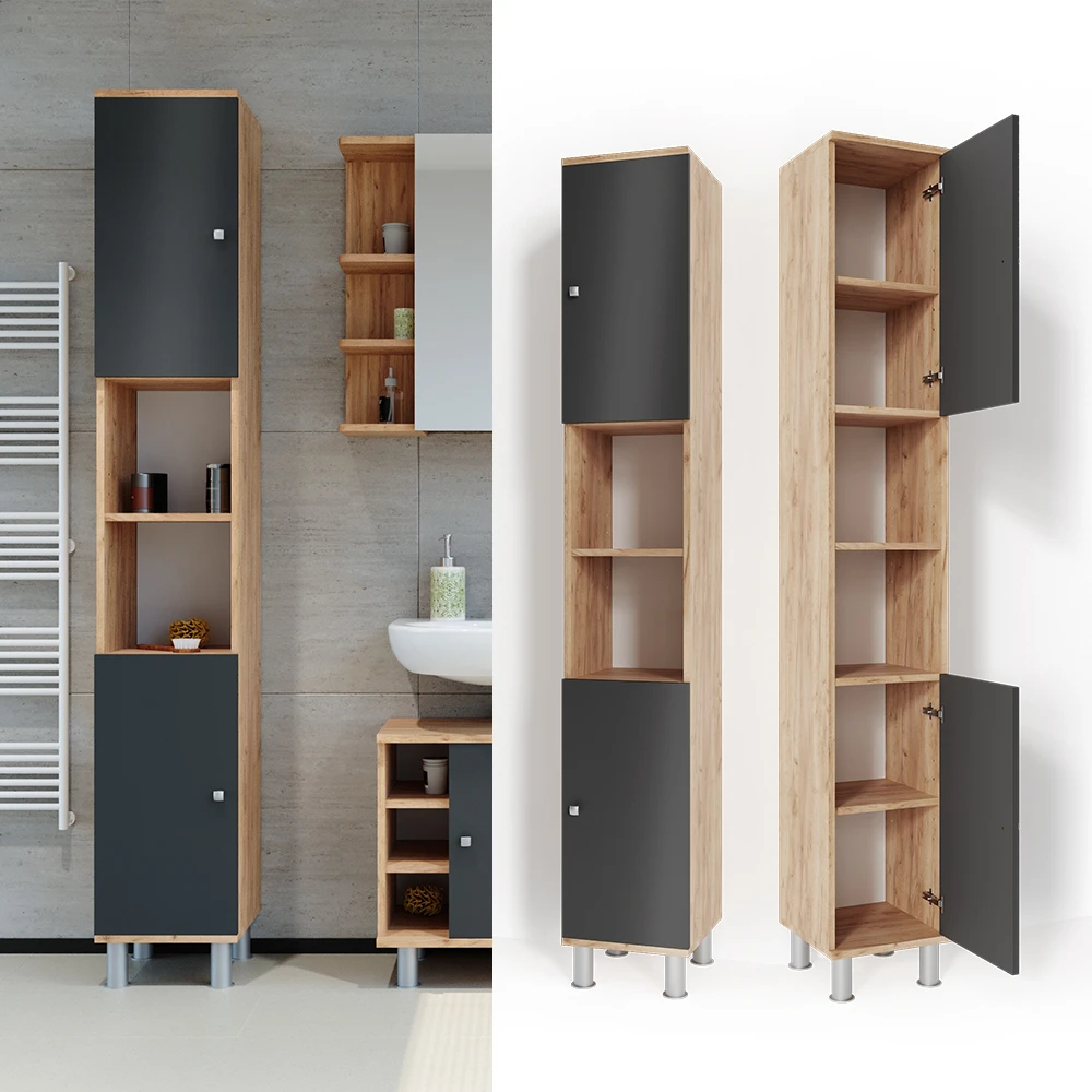 Badschrank "Fynn" Anthrazit/Goldkraft Eiche 30 X 190 Cm Vicco 4 Badschrank "Fynn" Anthrazit/Goldkraft Eiche 30 X 190 Cm Vicco – Bild 2