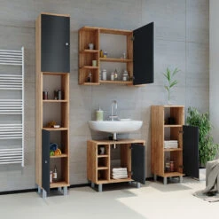 Badschrank "Fynn" Anthrazit/Goldkraft Eiche 30 X 190 Cm Vicco 12 Badschrank "Fynn" Anthrazit/Goldkraft Eiche 30 X 190 Cm Vicco -Vicco m2620 04 ol