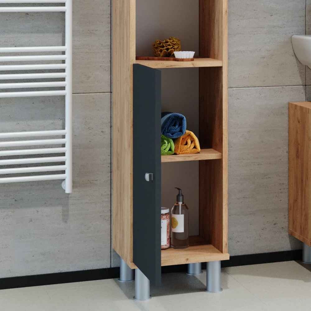 Badschrank "Fynn" Anthrazit/Goldkraft Eiche 30 X 190 Cm Vicco 7 Badschrank "Fynn" Anthrazit/Goldkraft Eiche 30 X 190 Cm Vicco – Bild 5