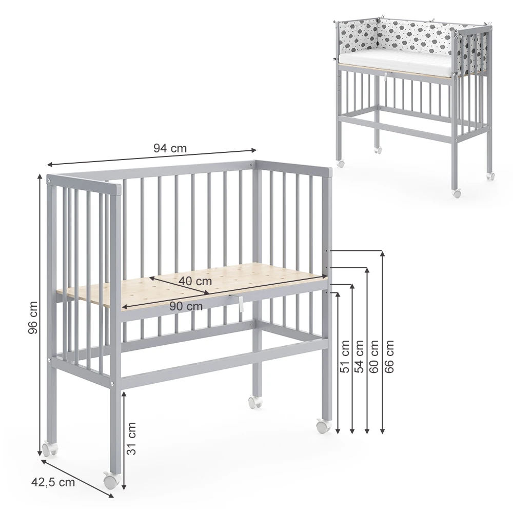 Beistellbett "Sophie" Grau 40 X 90 Cm 1 Seitenschiene Vitalispa 5 Beistellbett "Sophie" Grau 40 X 90 Cm 1 Seitenschiene Vitalispa – Bild 3